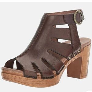 Dansko Demetra Brown Leather Platform Heels Sandal